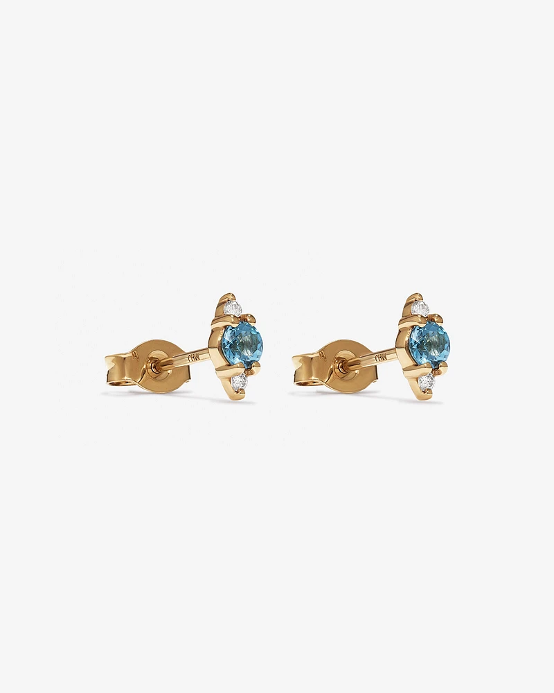 London Blue Topaz and Diamond Stud Earrings in 10kt Yellow Gold