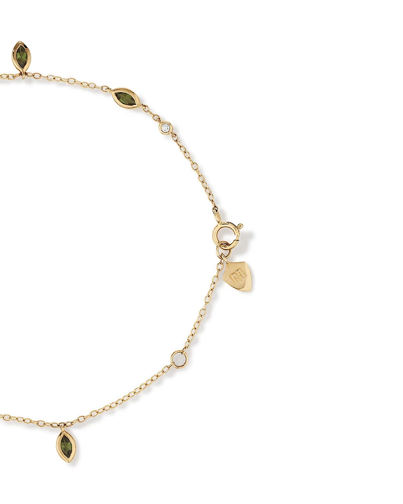 Serendipity Bracelet with Green Tourmaline in 10kt Yellow Gold