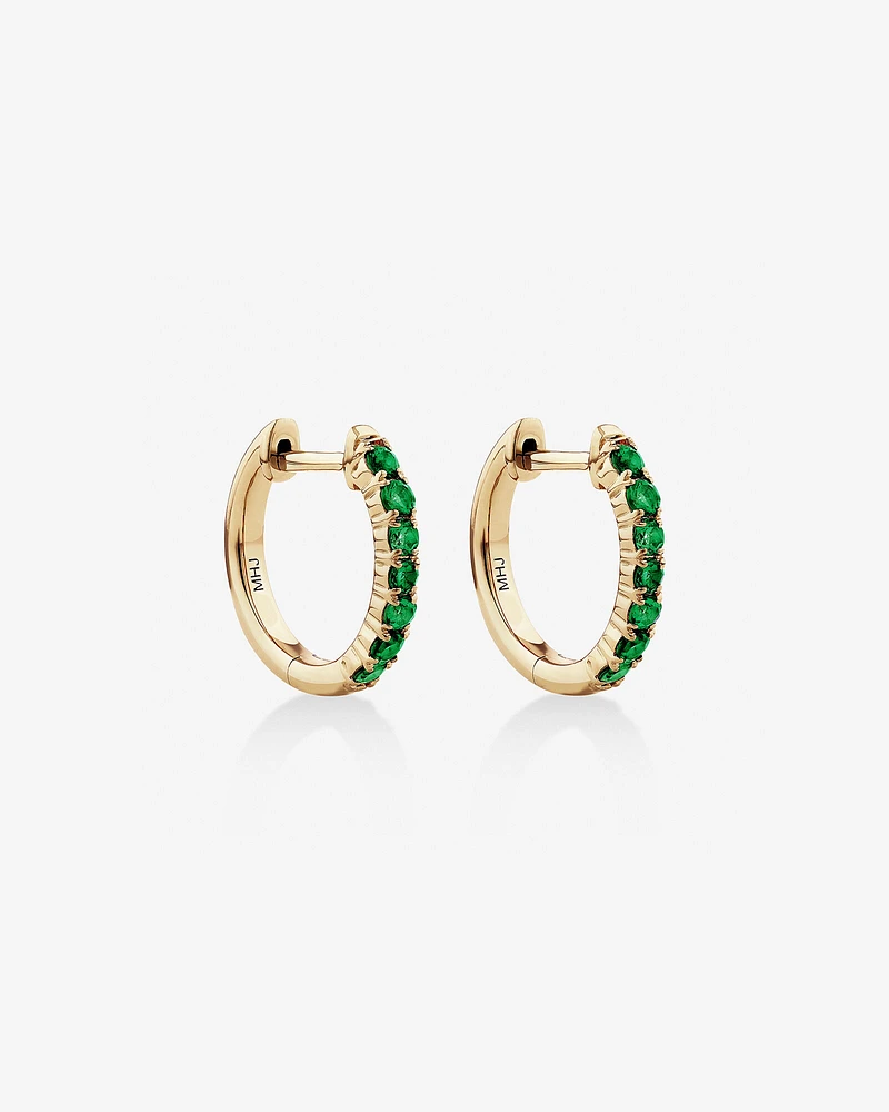 Huggie Earrings with Emerald in 10kt Yellow Gold