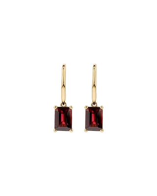 Emerald Cut Red Garnet Gemstone Drop Earrings in 10kt Yellow Gold