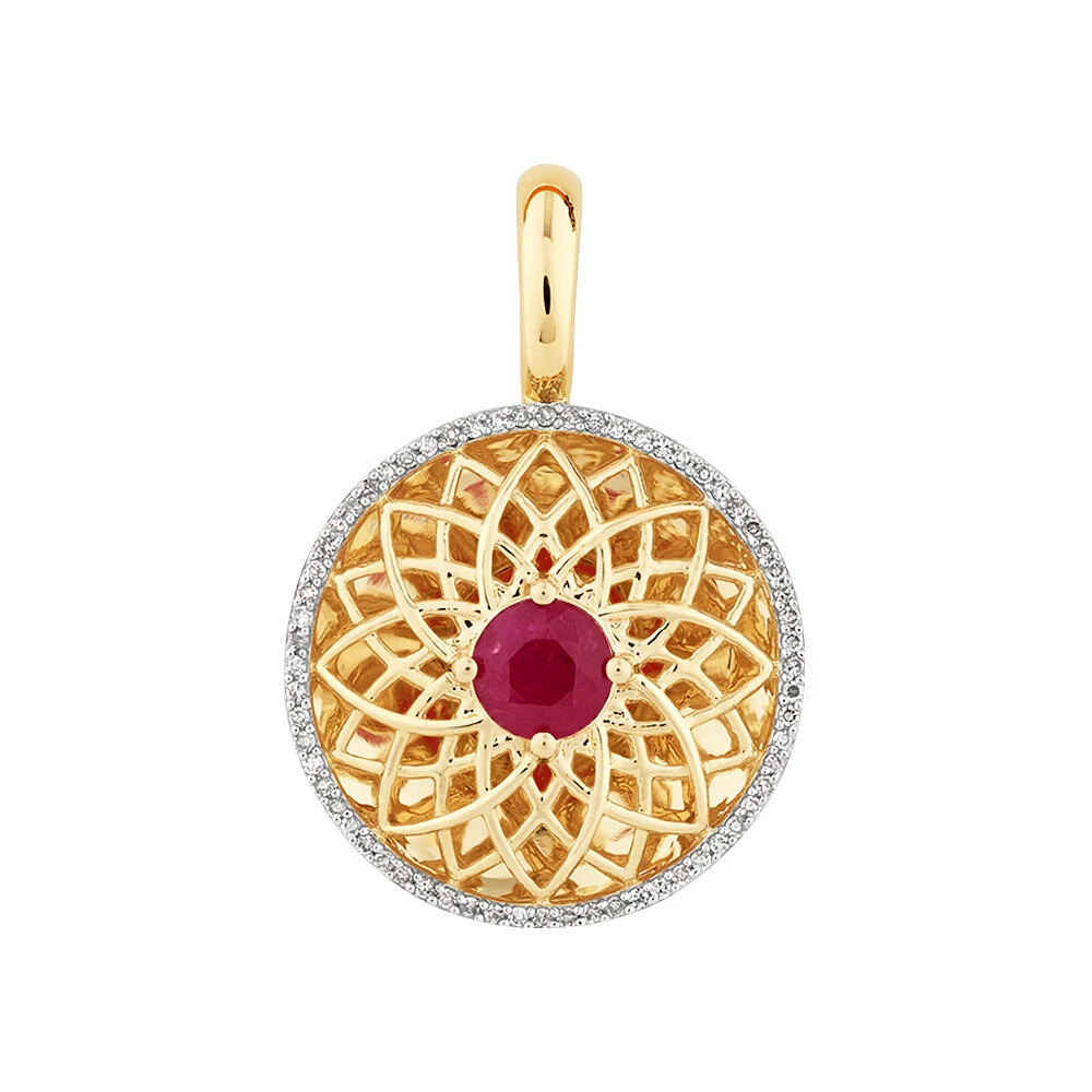 Round Enhancer Pendant with Ruby & 0.20 Carat TW of Diamonds in 10kt Yellow Gold