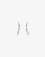 Pavé Set Cubic Zirconia Curved Point Climber Earrings in Sterling Silver