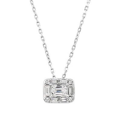 0.28 Carat TW Multistone Emerald Cut Diamond Pendant in 10kt White Gold