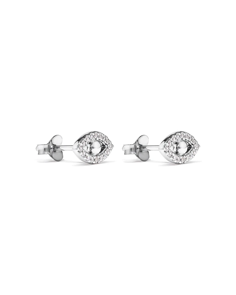 Evil Eye Stud Earrings with Cubic Zirconia in Sterling Silver