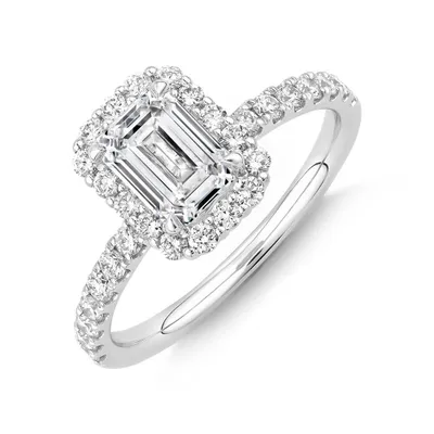1.78 Carat TW Laboratory-Grown Diamond Emerald Cut Halo Ring 14kt White Gold