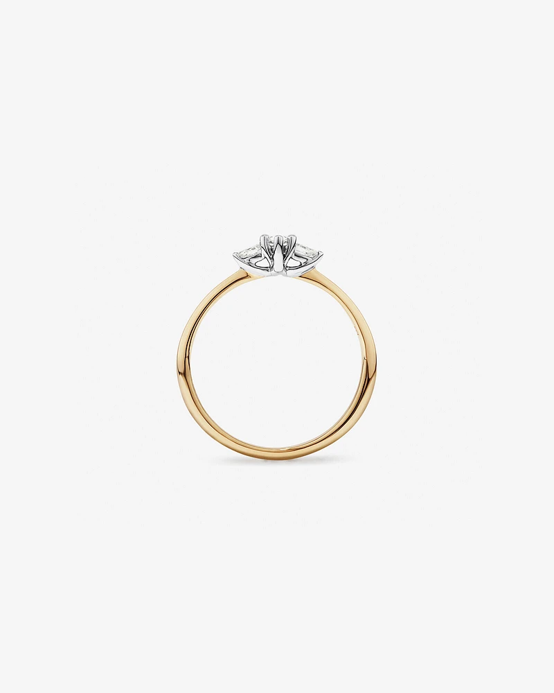 0.15 Carat TW Three Stone Pear Cut Diamond Promise Ring in 10kt Yellow and White Gold