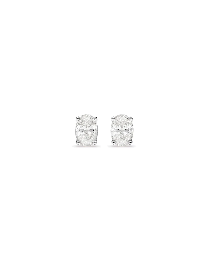 0,50 Carats TW Boucles d'oreilles solitaires diamant taille ovale en or blanc 18kt