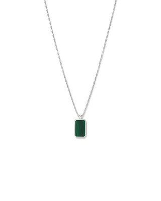 Rectangle Green Malachite Gemstone Pendant Chain Necklace in Sterling Silver