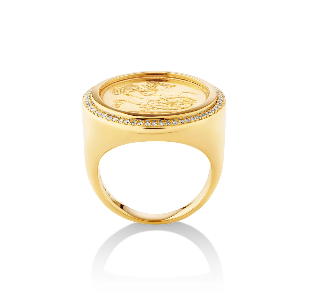 Sovereign Coin Ring with 0.30 Carat TW of Diamonds in 10kt & 22kt Yellow Gold