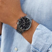 Montre à énergie solaire en acier inoxydable bleu pour homme