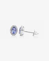 Halo Stud Earrings with Tanzanite & 0.12 Carat TW Of Diamonds in 10kt White Gold