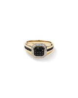 0.75 Carat TW Two-Tone Black and White Diamond Pave Men's Signet Ring in 10kt Yellow Gold