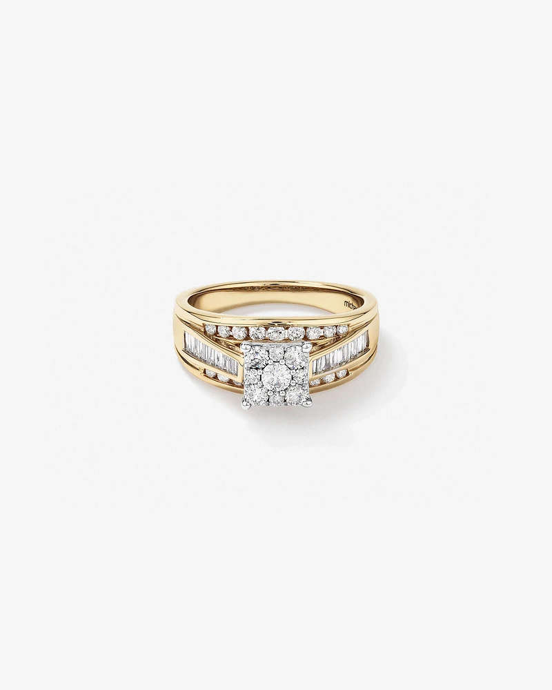Engagement Ring with 1.00 Carat TW of Diamonds in 14kt White and Yellow Gold