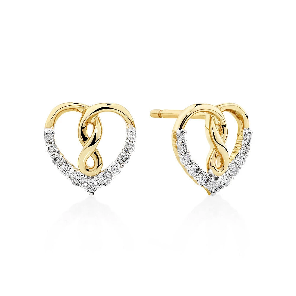 Heart Infinity Earrings With 0.20 Carat TW Of Diamonds In 10kt Yellow Gold