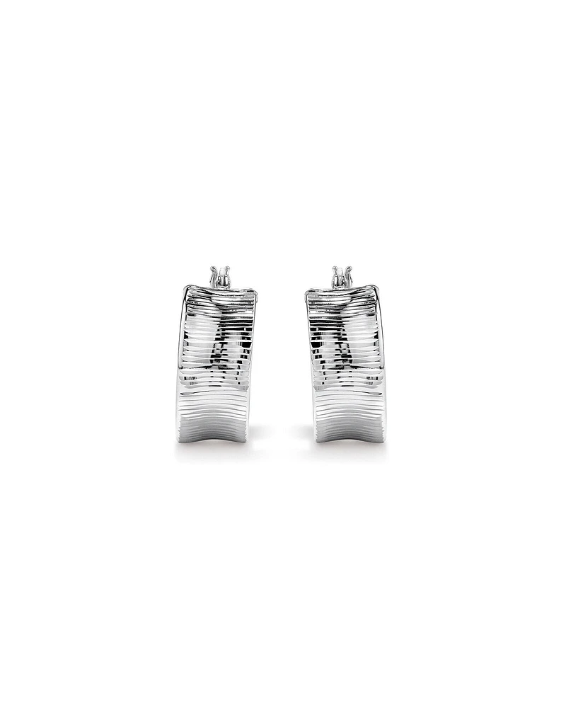 8mm Ribbed Flare Hoop Huggie Earrings in Sterling Silver