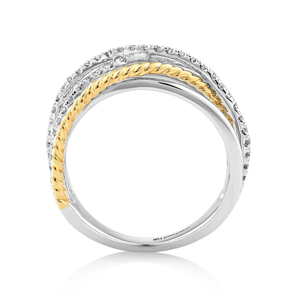 Crossover Wrap Ring with .47 Carat TW Diamonds in Sterling Silver and 10kt Yellow Gold