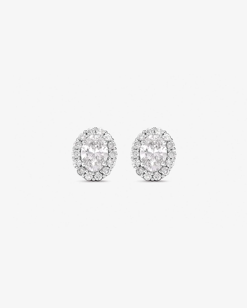 0.60 Carat TW Laboratory-Grown Diamond Oval Halo Stud Earrings Set in 10kt White Gold