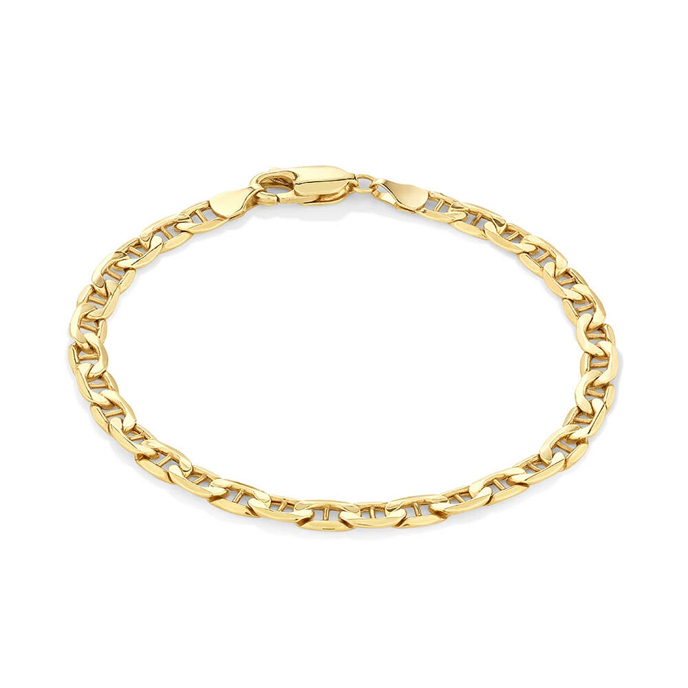 Bracelet de 19 cm en or jaune 10 K avec ancre creuse, largeur de 4,5 à 5 mm