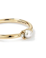 3 Stone Ring with Cultured Freshwater Pearl & Diamonds in 10kt Yellow Gold