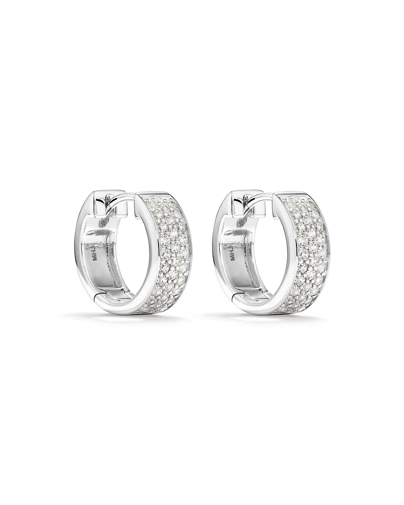 Reversible Huggie Earrings With Cubic Zirconia In Sterling Silver