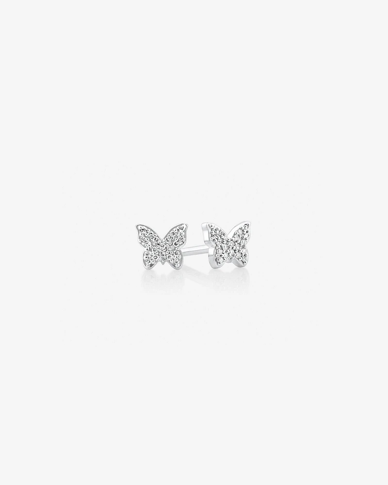 Boucles d'oreilles à petits papillons avec diamants en argent sterling