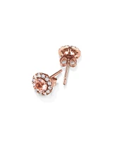 Boutons d'oreilles à halo en or rose 10 K avec morganite et diamants totalisant 0,28 ct