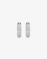 Cubic Zirconia Puff Cross Huggie Earrings in Sterling Silver