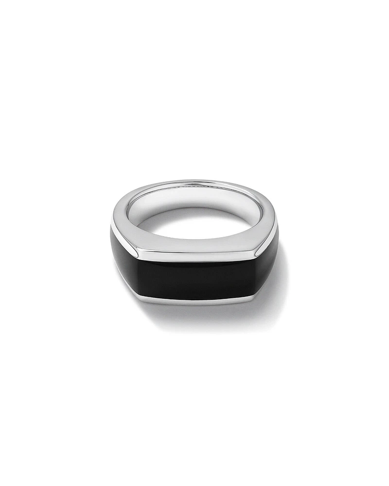 Men's Black Onyx Gemstone Rectangle Signet Ring in Sterling Silver