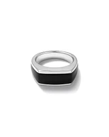 Bague chevalière rectangulaire pour homme avec pierre précieuse en onyx noir en argent sterling