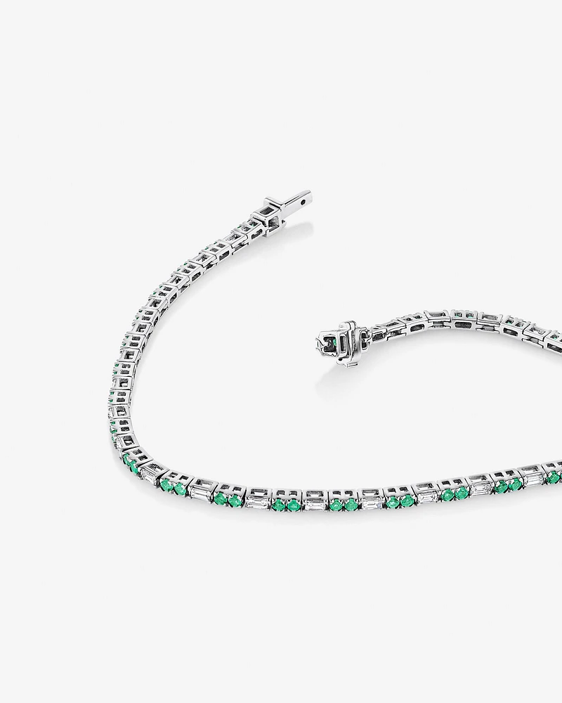 Emerald & Diamond Dot Dash Tennis Bracelet with 0.62 Carat TW in 10kt White Gold