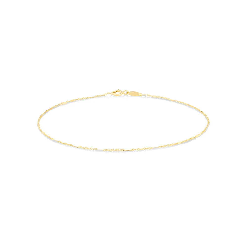 Twist Singapore Bar Chain Anklet in 10kt Yellow Gold