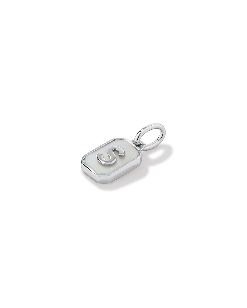 Letter F Mother of Pearl Initial Pendant in Sterling Silver