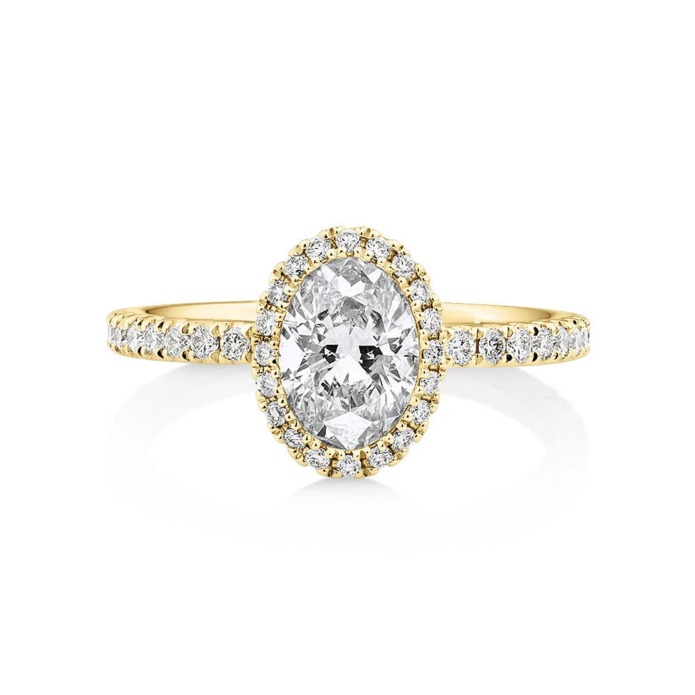 Sir Michael Hill Designer Halo Oval Engagement Ring with 1.35 Carat TW of Diamonds in 18kt White Gold