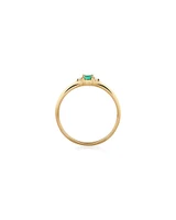 3 Stone Ring with Emerald & Diamonds in 10kt Yellow Gold