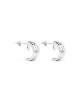 Hammered Half Hoop Dome Stud Earrings in Sterling Silver