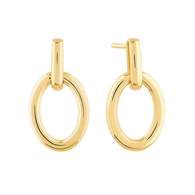 Round Bold Link Drop Earrings in 10kt Yellow Gold