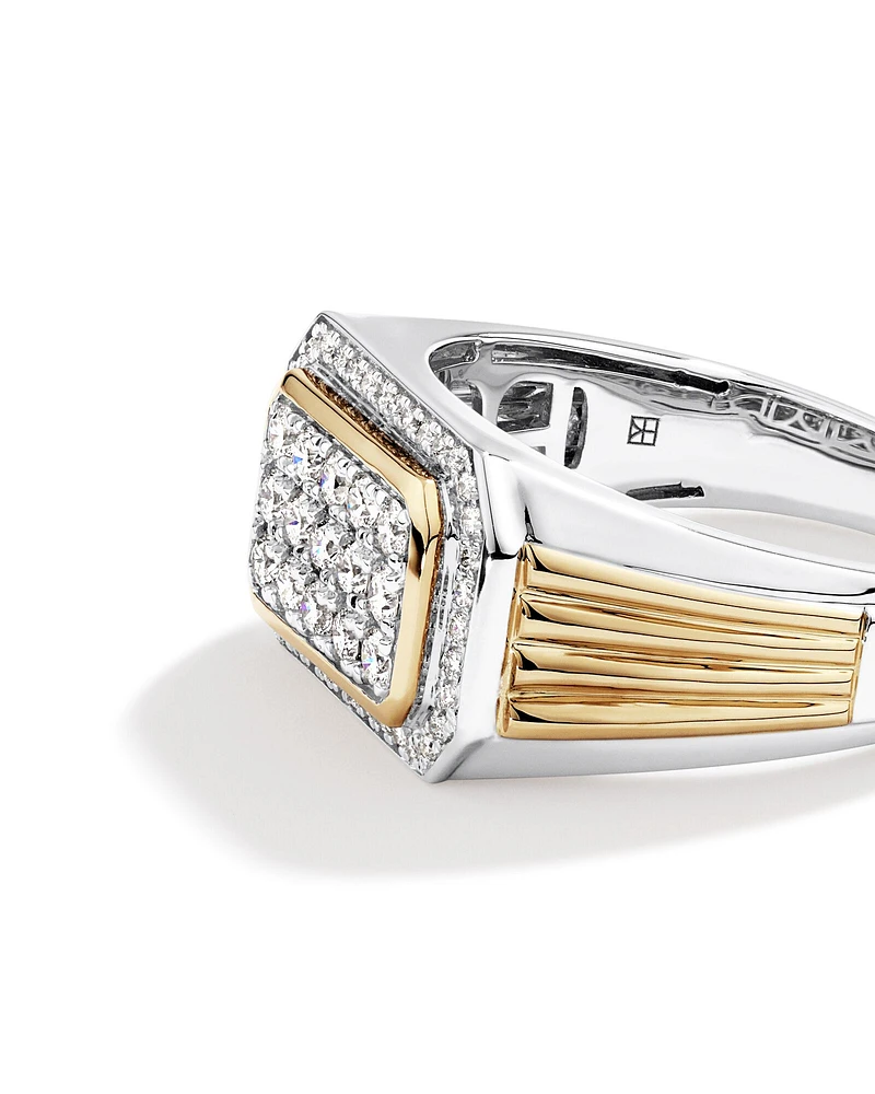 0.70 Carat TW Diamond Pave Two-Tone Men's Signet Ring in 10kt Yellow and White Gold