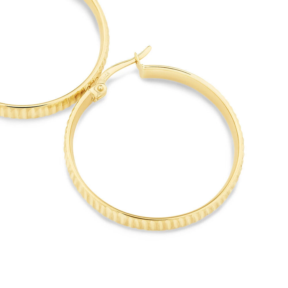 25mm Diamond Cut Hoop Earrings In 10kt Yellow Gold