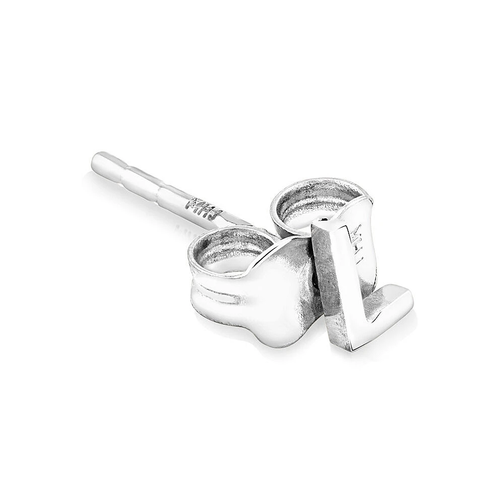 E Initial Single Stud Earring in Sterling Silver