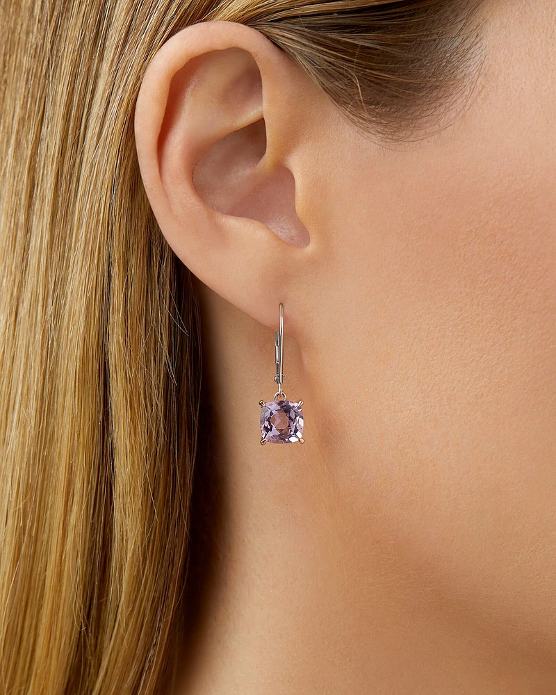 Boucles d'oreilles en argent sterling et en or rose 10 K avec améthyste rose