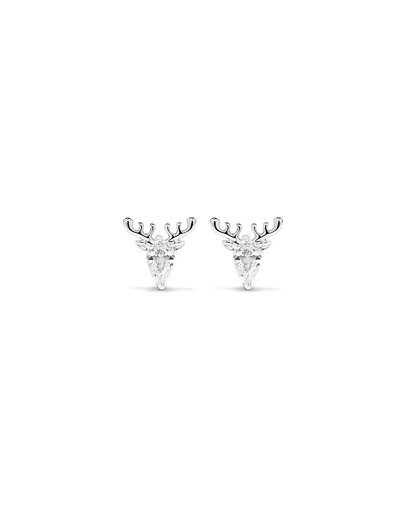 Cubic Zirconia Reindeer Stud Earrings in Sterling Silver