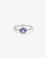 Oval Cut Blue Tanzanite Gemstone and 0.15 Carat TW Diamond Halo East West Ring in 10kt White Gold