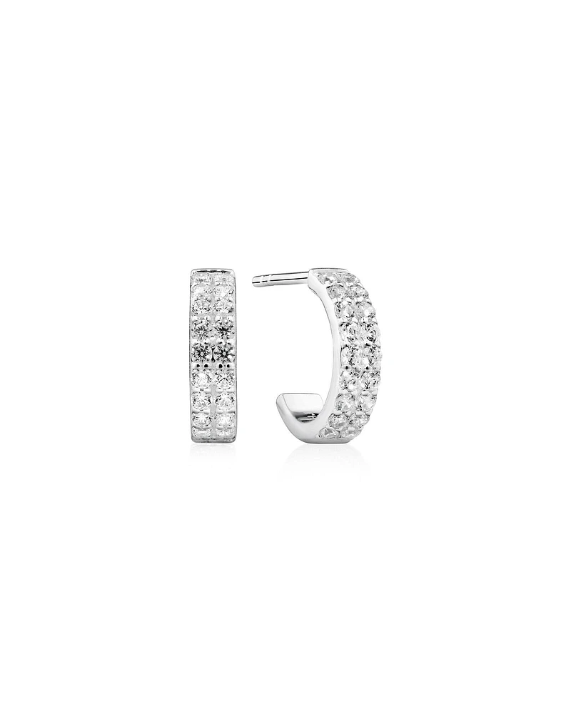 Half Hoops with Cubic Zirconia in Sterling Silver