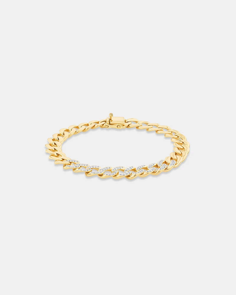 21cm (8.5") Cuban Link Bracelet with Carat TW of Diamonds in 10kt Yellow Gold