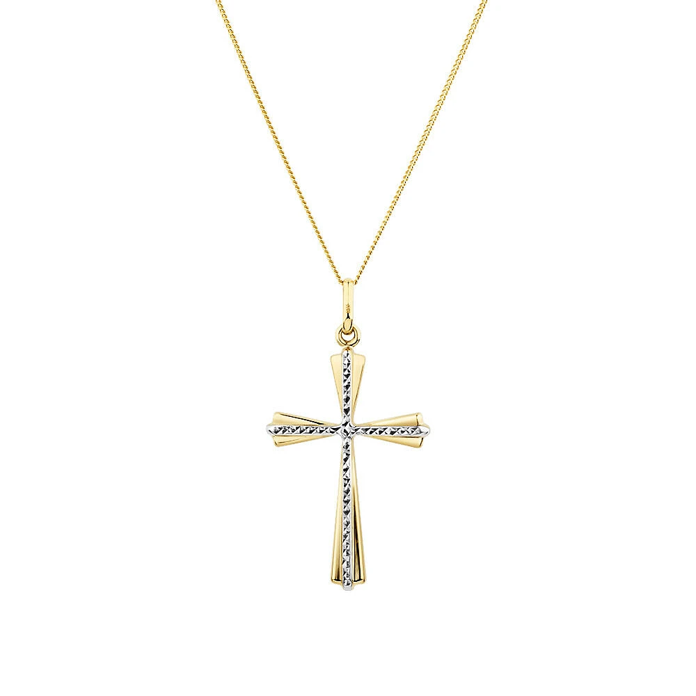 Cross Pendant in 10kt Yellow & White Gold