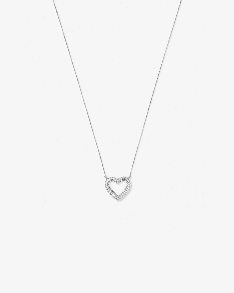 Cubic Zirconia Puff Love Heart Pendant Necklace in Sterling Silver