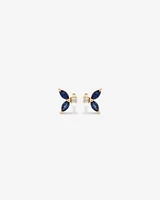 Round Diamond and Marquise Blue Sapphire Gemstone Stud Earrings in 10kt Yellow Gold