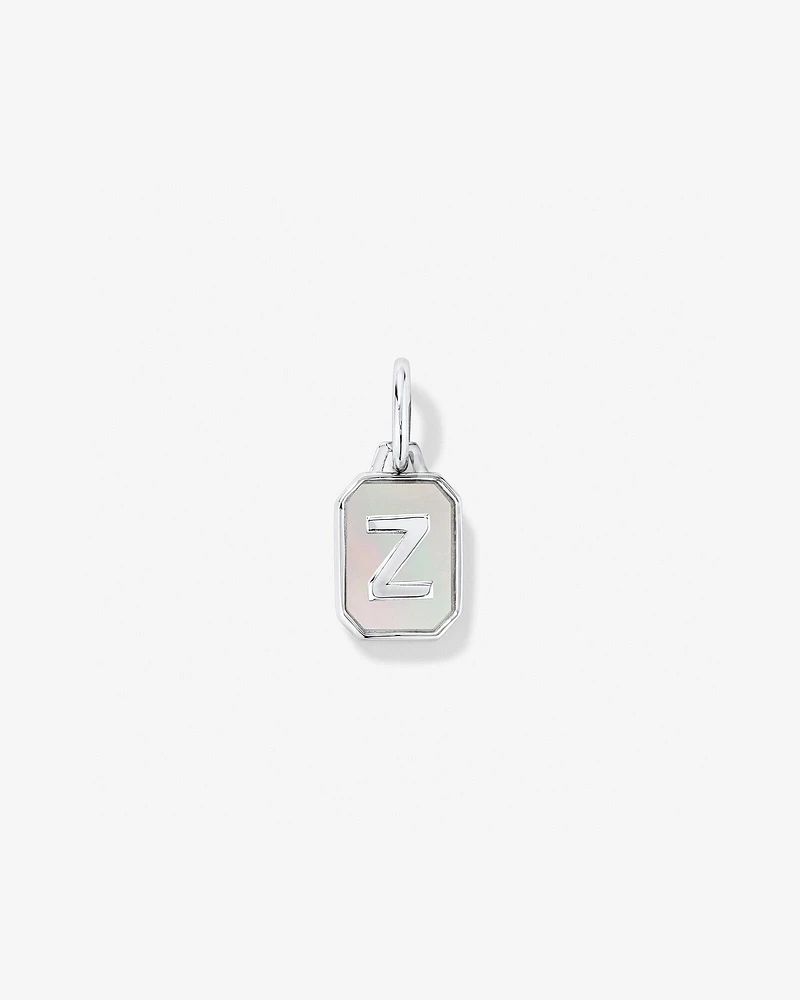 Letter F Mother of Pearl Initial Pendant in Sterling Silver