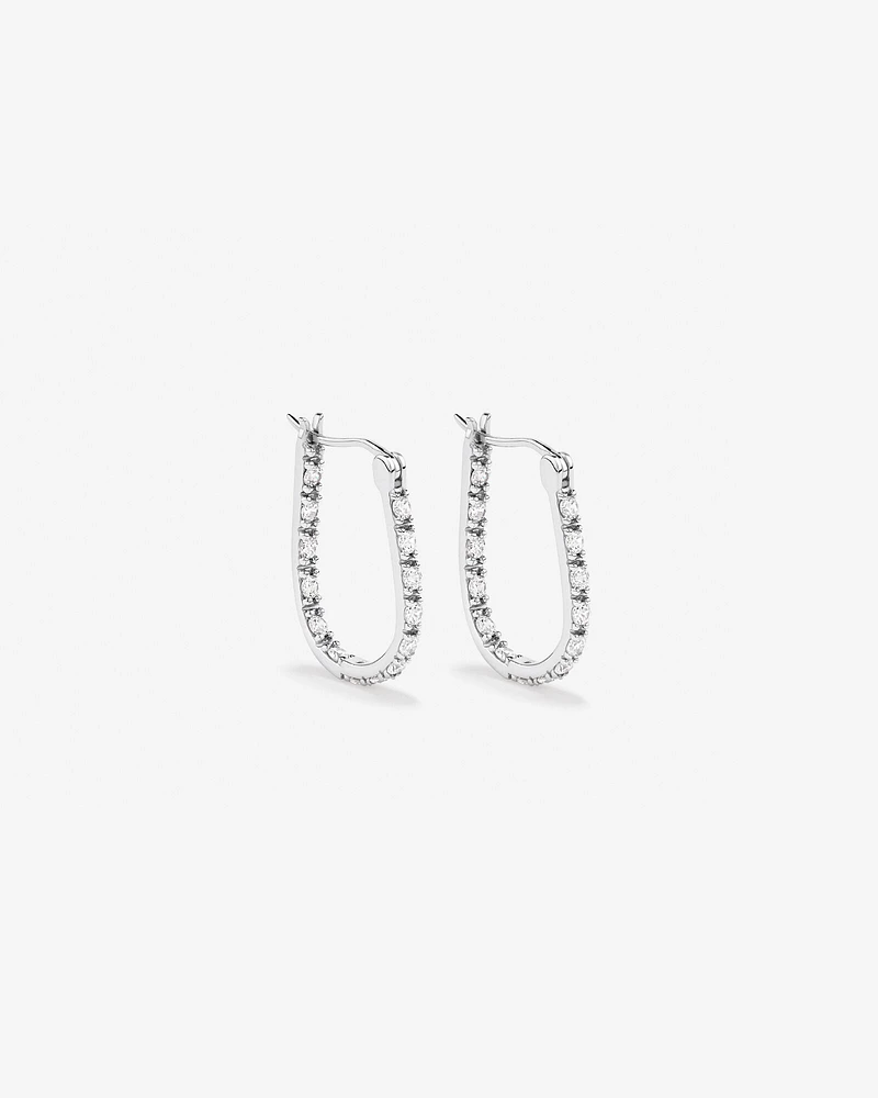 Boucles D'Oreilles Créoles En Forme De Fer À Cheval Pavées De Zircon Cubique En Argent Sterling