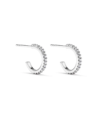 Half Hoop Stud Earrings with Cubic Zirconia in Sterling Silver